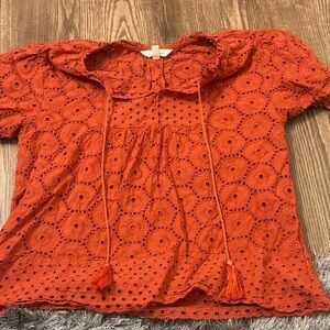 Women's Orange Eyelet Top